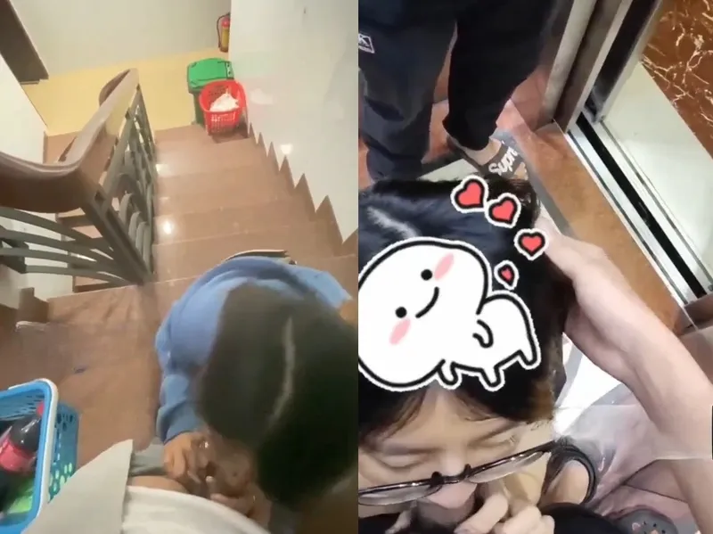 Em đang mút buồi thì thang máy có người vào, vừa hồi hộp vừa nứng